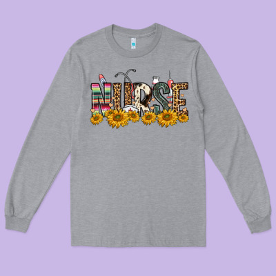 Nurse Sunflower Long Sleeve Tee Designed By Fadigitalartstudio