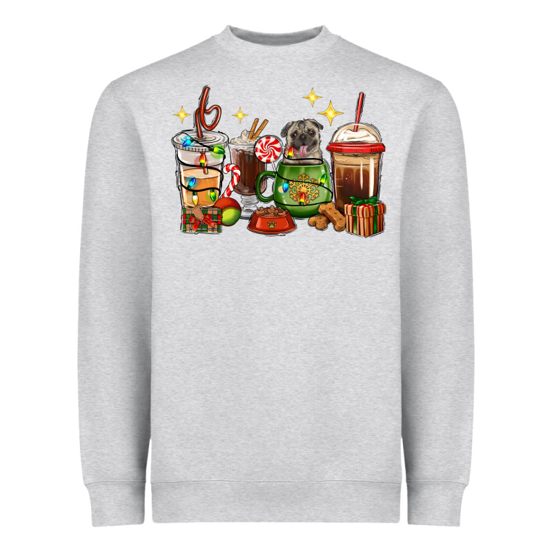 Christmas Coffee Cups With Pug Heavyweight Sweatshirt by RanaPortraitStore | Teevron