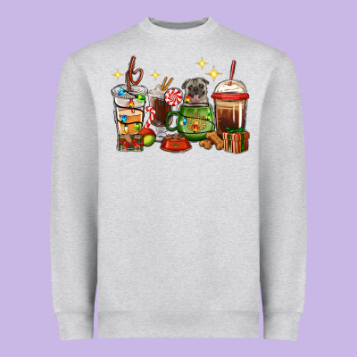 Heavyweight Sweatshirt Christmas coffee cups with Pug