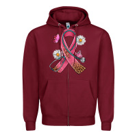Burgundy Cancer Ribbon Stethoscope Daisy Butterfly Zipper Hoodie - Artiststas