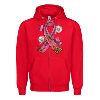 Red Cancer Ribbon Stethoscope Daisy Butterfly Zipper Hoodie - Artiststas