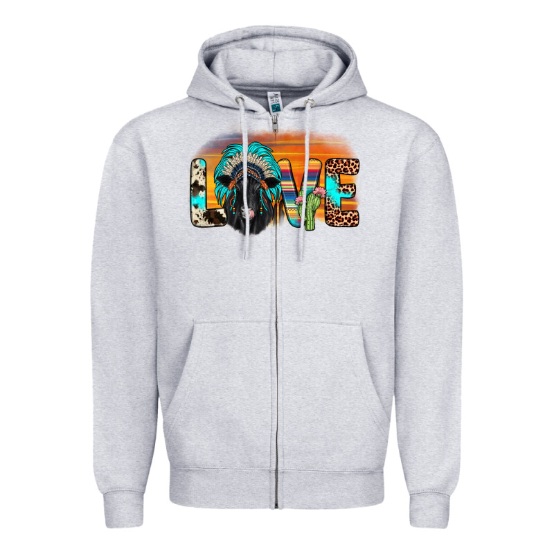 Love Black Angus Indian Headdress Zipper Hoodie by JahusDesignShop | Teevron