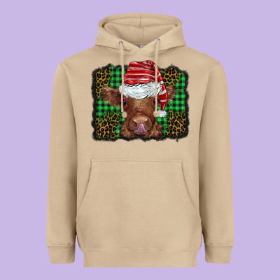 Christmas Leopard Buffalo Plaid Baby Highland Cow Heavyweight Hoodie Designed By Barkaloodesign
