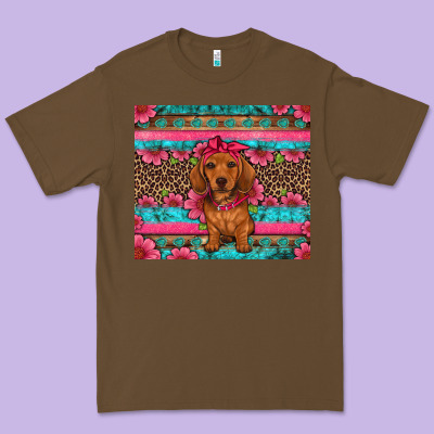 Dachshund Puppy Floral Premium Tee Designed By Artiststas