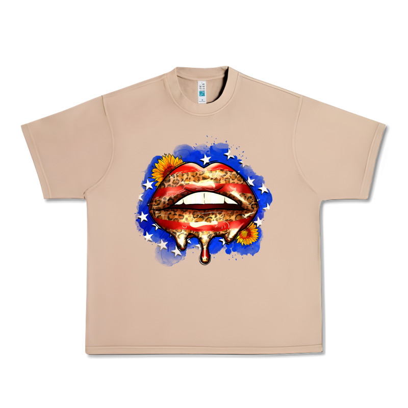 Leopard American Flag Lips Urban Heavy Tee by Zillion Design Studio | Teevron