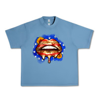Pebble Blue leopard american flag lips Urban Heavy Tee - Zillion Design Studio