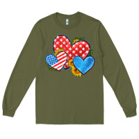 Army Green usa flag hearts with sunflower Long Sleeve Tee - HRA Design Shop