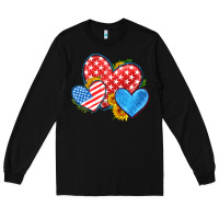 Black usa flag hearts with sunflower Long Sleeve Tee - HRA Design Shop