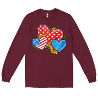 Burgundy usa flag hearts with sunflower Long Sleeve Tee - HRA Design Shop