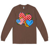 Chestnut usa flag hearts with sunflower Long Sleeve Tee - HRA Design Shop