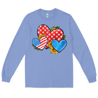 Colony Blue usa flag hearts with sunflower Long Sleeve Tee - HRA Design Shop