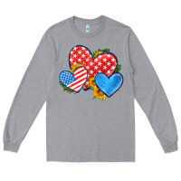 Heather Grey usa flag hearts with sunflower Long Sleeve Tee - HRA Design Shop