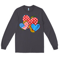 Usa Flag Hearts With Sunflower Long Sleeve Tee | Teevron
