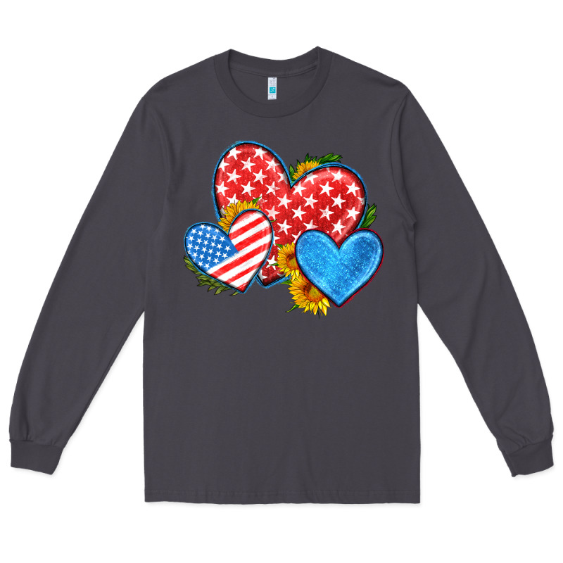Usa Flag Hearts With Sunflower Long Sleeve Tee by HRA Design Shop | Teevron