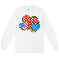 White usa flag hearts with sunflower Long Sleeve Tee - HRA Design Shop