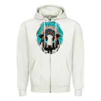 Oatmeal Heather holstein indian headdress Zipper Hoodie - JahusDesignShop
