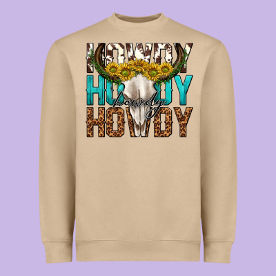 Heavyweight Sweatshirt howdy howdy howdy western bull skull