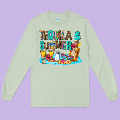 Tequila And Summmer Long Sleeve Tee Designed By Adodesignshop