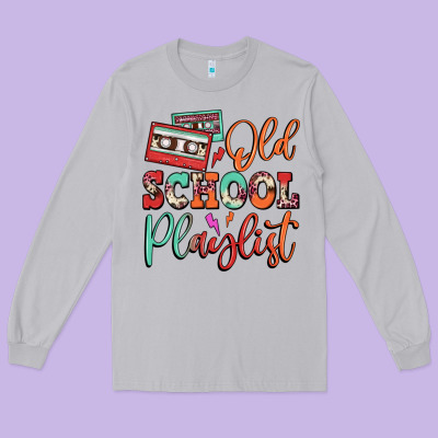 Old School Playlist Cassette Long Sleeve Tee Designed By Fadigitalartstudio