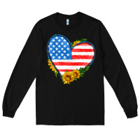 Black usa flag heart with sunflower Long Sleeve Tee - HRA Design Shop