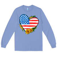 Colony Blue usa flag heart with sunflower Long Sleeve Tee - HRA Design Shop