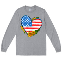 Heather Grey usa flag heart with sunflower Long Sleeve Tee - HRA Design Shop