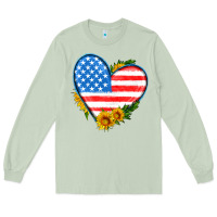 Matcha usa flag heart with sunflower Long Sleeve Tee - HRA Design Shop