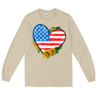 Mushroom usa flag heart with sunflower Long Sleeve Tee - HRA Design Shop
