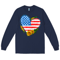 Navy usa flag heart with sunflower Long Sleeve Tee - HRA Design Shop