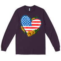 Plum usa flag heart with sunflower Long Sleeve Tee - HRA Design Shop