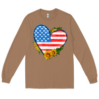 Toasted Coconut usa flag heart with sunflower Long Sleeve Tee - HRA Design Shop