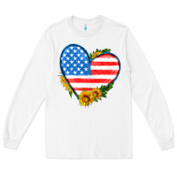 White usa flag heart with sunflower Long Sleeve Tee - HRA Design Shop