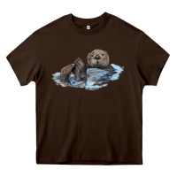 Chocolate Brown california sea otter Heavy Core Tee - LillyAllenDesigns