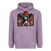 Lavender christmas black and white baby cow Heavyweight Hoodie - BarkalooDesign