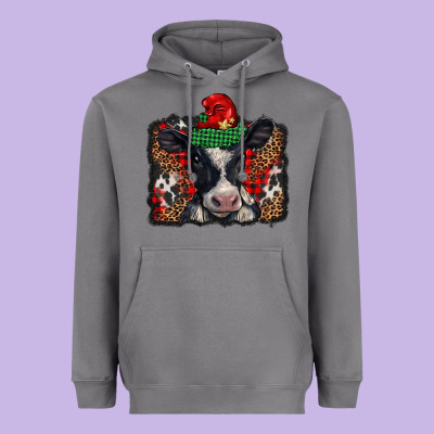 Christmas Black And White Baby Cow Heavyweight Hoodie Designed By Barkaloodesign