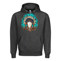 Charcoal Heather bull skull indian headdress Zipper Hoodie - JahusDesignShop