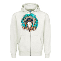 Oatmeal Heather bull skull indian headdress Zipper Hoodie - JahusDesignShop