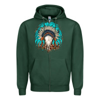 Sports Green bull skull indian headdress Zipper Hoodie - JahusDesignShop