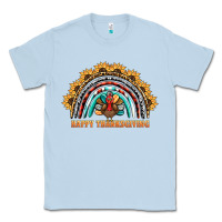 Dusty Blue happy thanksgiving rainbow Classic Tee - BarkalooDesign