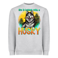 Heather Grey life is better with a husky Heavyweight Sweatshirt - texasbilliewilder