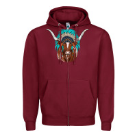 Burgundy texas longhorn indian headdress Zipper Hoodie - JahusDesignShop