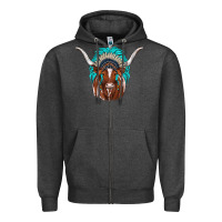 Charcoal Heather texas longhorn indian headdress Zipper Hoodie - JahusDesignShop