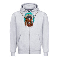 Heather Grey texas longhorn indian headdress Zipper Hoodie - JahusDesignShop
