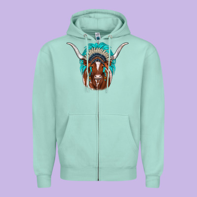 Texas Longhorn Indian Headdress Zipper Hoodie Designed By Jahusdesignshop