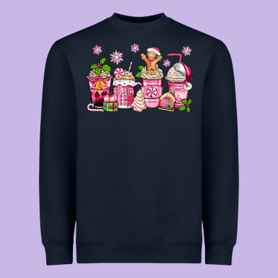 Pink Christmas Coffee Cups Heavyweight Sweatshirt Designed By Zillion Design Studio