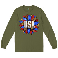 Army Green american sunflower Long Sleeve Tee - HRA Design Shop