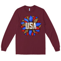 Burgundy american sunflower Long Sleeve Tee - HRA Design Shop