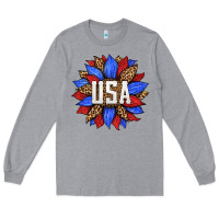 Heather Grey american sunflower Long Sleeve Tee - HRA Design Shop