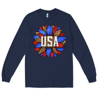Navy american sunflower Long Sleeve Tee - HRA Design Shop