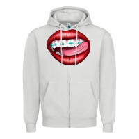 Dove Grey Lips Dental Braces Zipper Hoodie - Artiststas